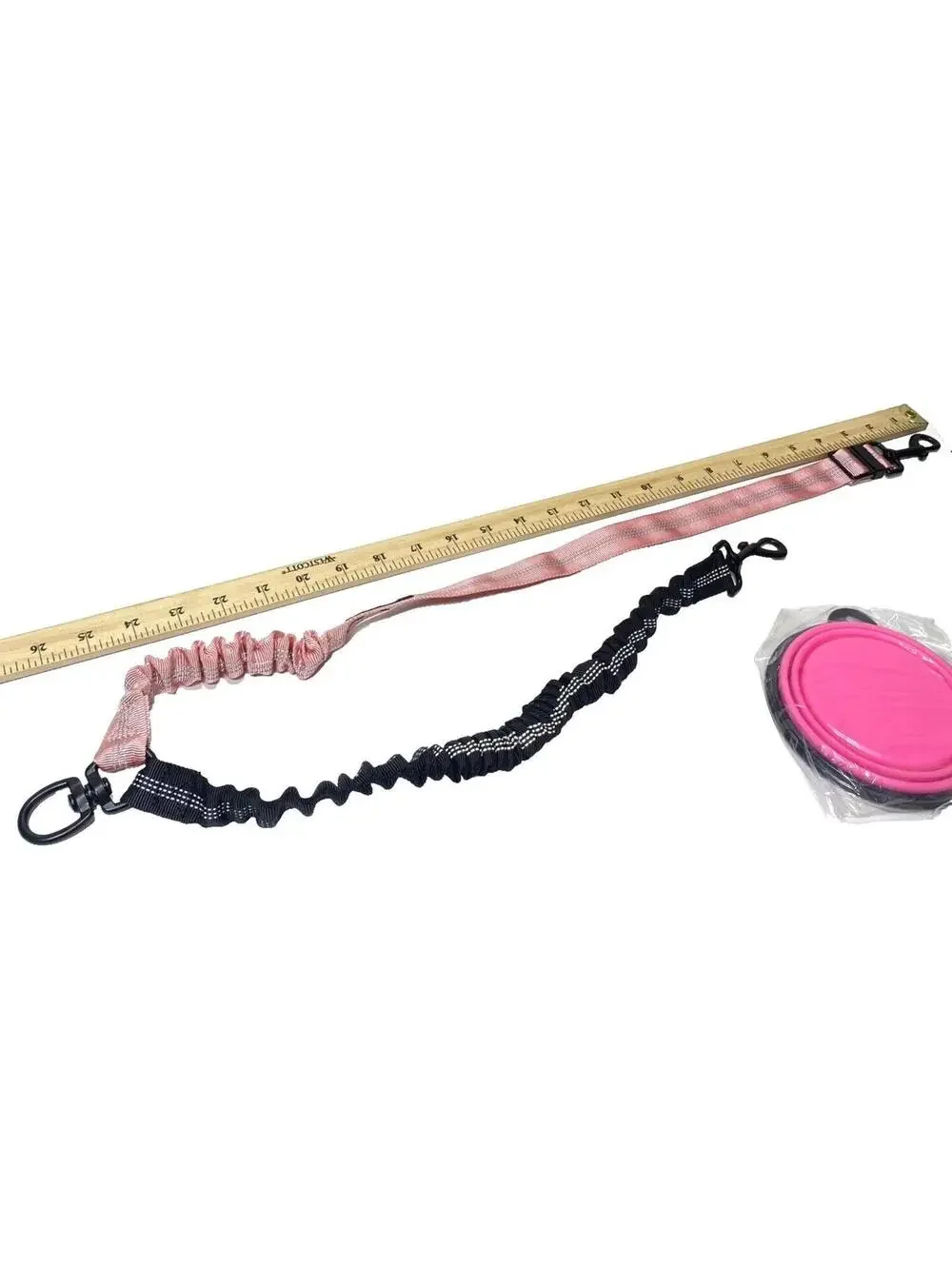 Double Leash Dog Walking 2 Dogs W Collapsible Water Bowl Pink Black Leash 1 Unit